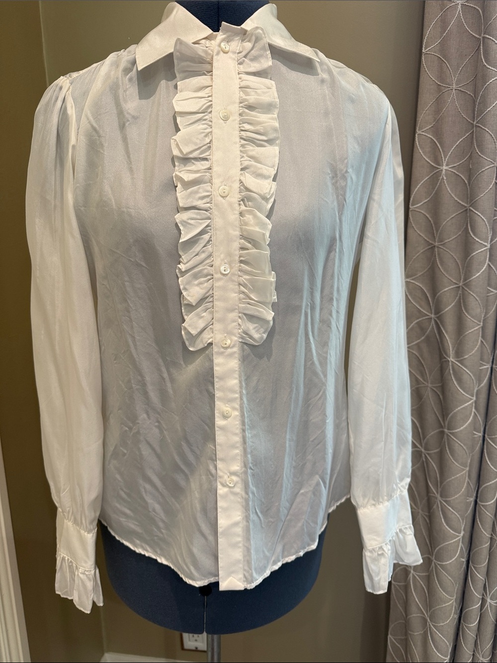 Ralph Lauren White Ruffle-Front Button Down Blouse